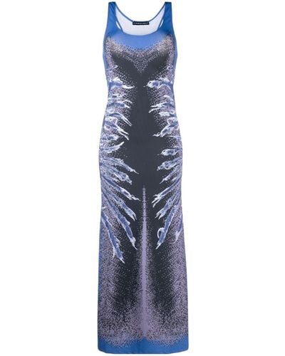 Y. Project Whisker-print Sleeveless Maxi Dress - Blue