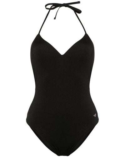 Emporio Armani Rhinestone-logo Swimsuit - Black