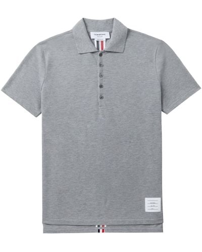 Thom Browne Center-Back Stripe Relaxed Fit Short Sleeve Pique Polo - Grigio