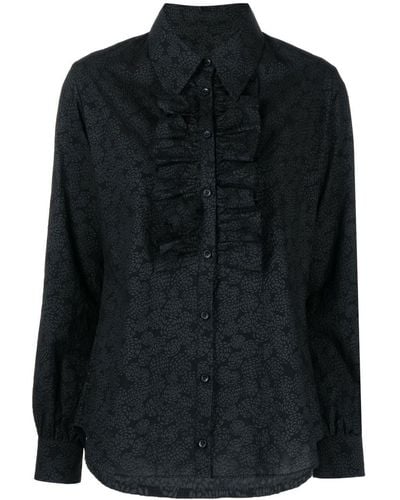 Uma Wang Ruffle-detail Cotton Shirt - Black