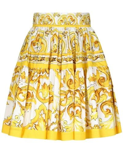 Dolce & Gabbana Majolica-print Pleated Skirt - Geel