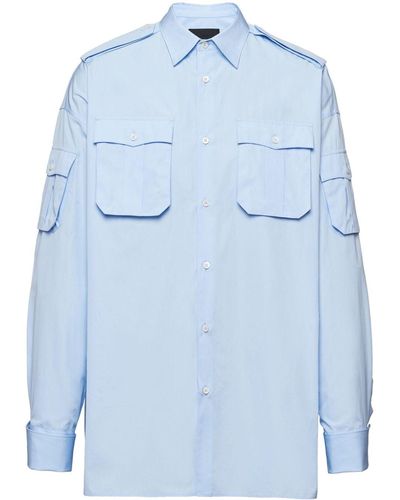 Prada Triangle-logo Cotton Shirt - Blue