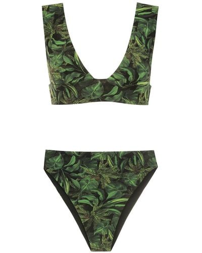 Isolda Coqueiral Foliage-print Bikini Set - Green