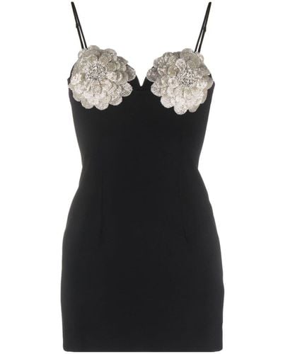 Nissa Floral-appliqué Crystal-embellished Minidress - Black