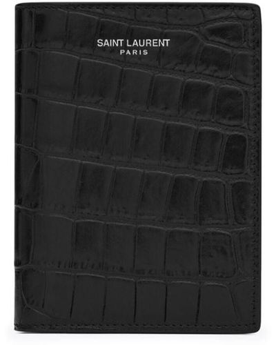 Saint Laurent Portafoglio Paris con effetto pelle di coccodrillo - Nero