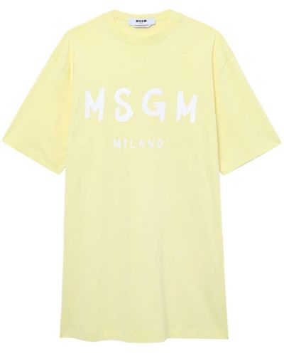 MSGM Logo-print Cotton Dress - Yellow