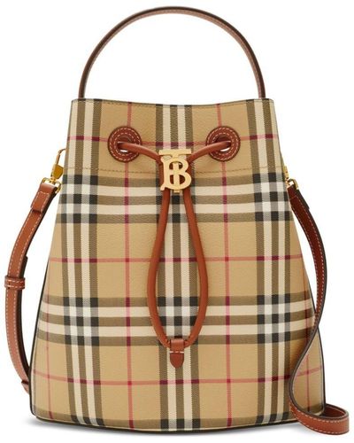 Burberry Small Tb Leather Bucket Bag - Natural