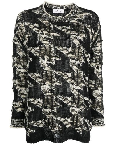 Aviu Patterned-jacquard Open-knit Sweater - Black
