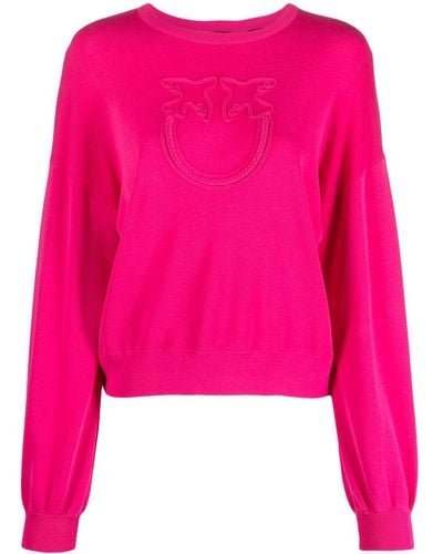 Pinko Logo-embroidered Cotton-blend Jumper - Pink