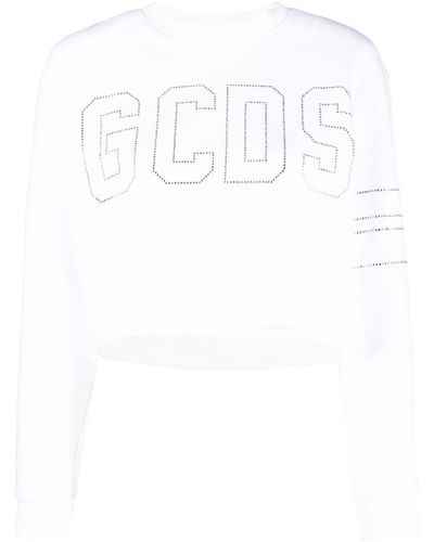 Gcds Cropped Sweatshirt With Studded Logo - White