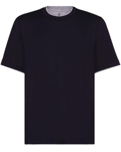 Brunello Cucinelli Jersey-T-Shirt mit Kontrastdetails - Blau