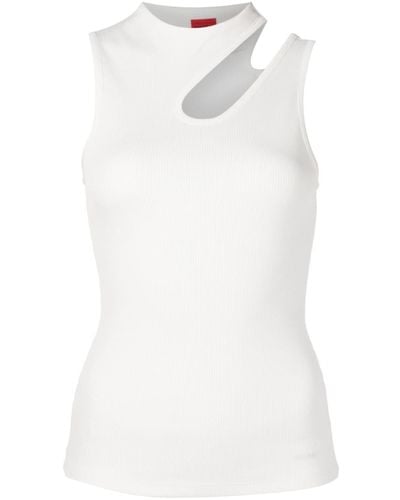 HUGO Draca Ribbed-knit Cut-out Top - White