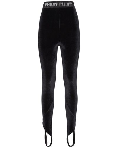 Philipp Plein Logo-underband Velvet leggings - Black