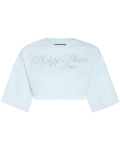 Philipp Plein T-shirt Verfraaid Met Kristallen - Blauw