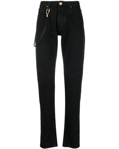 Emporio Armani Leather-strap Straight-leg Jeans - Black
