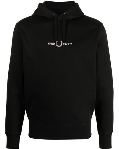 Fred Perry Logo-embroidered Jersey Hoodie - Black