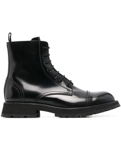 Alexander McQueen Lace-up Leather Ankle Boots - Black