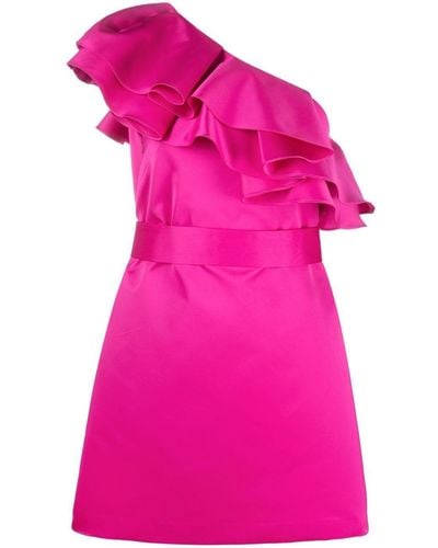 P.A.R.O.S.H. Ruffle Asymmetrical Strap Dress - Pink