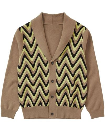 Closed Zigzag-pattern Wool Cardigan - Brown