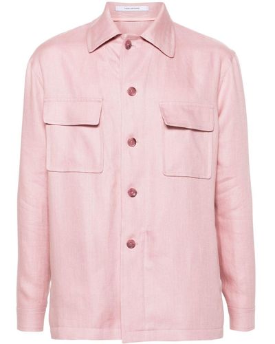 Tagliatore Button-down Linen Shirt Jacket - Pink