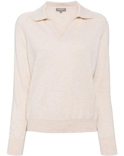 N.Peal Cashmere Polo Collar Cashmere Cardigan - Natural