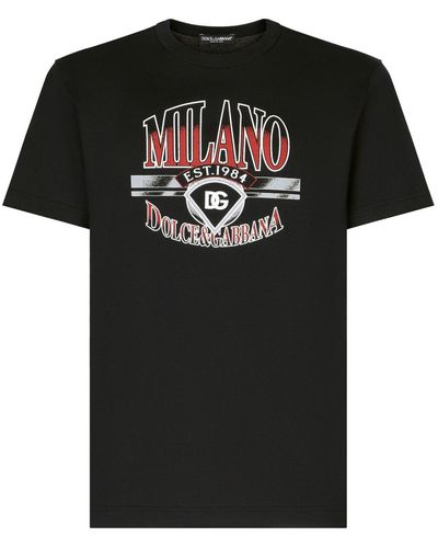 Dolce & Gabbana T-shirt in cotone stampa Milano e logo DG - Nero