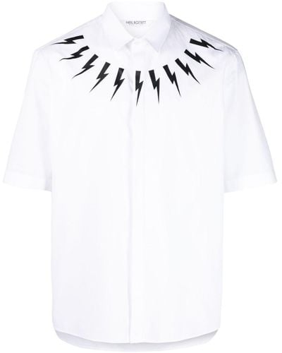 Neil Barrett Thunderbolt-print Short-sleeve Shirt - White