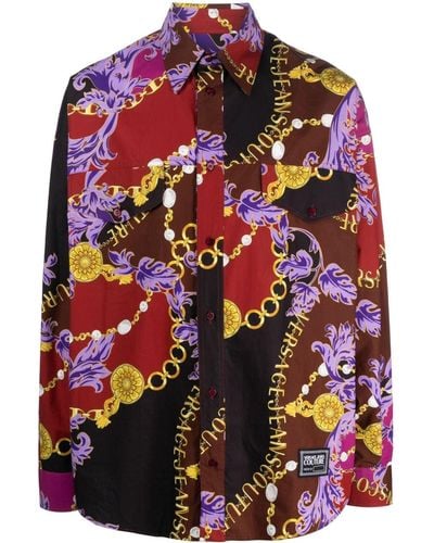 Versace Chemise en coton à logo imprimé Chain Couture - Rouge
