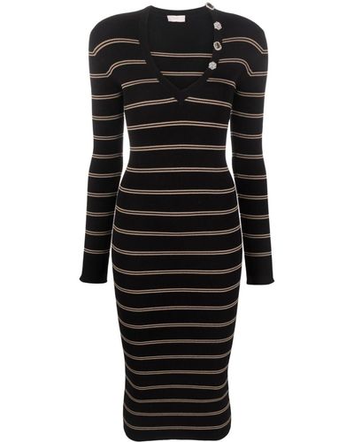 Liu Jo Appliqué-detail Striped Midi Dress - Black