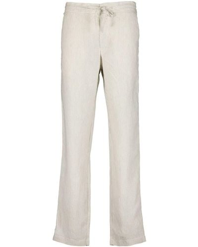 120% Lino Stripe-pattern Linen Trousers - Natural