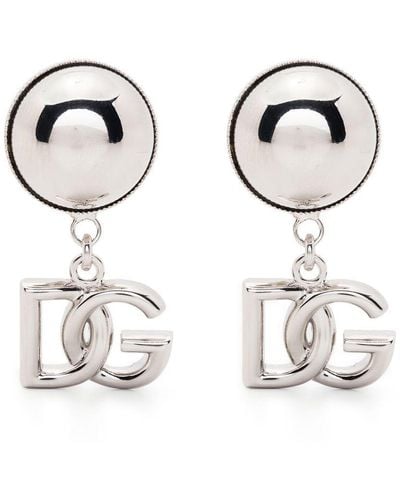 Dolce & Gabbana Logo-charm Stud Earrings - Metallic