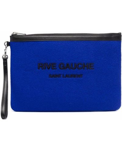 Saint Laurent Logo Lettering Clutch Bag - Blue