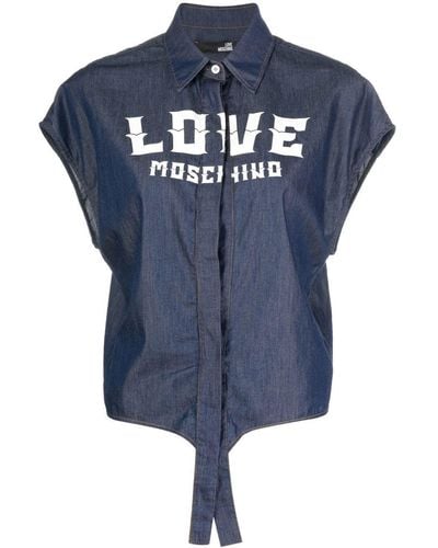 Love Moschino Blouse Met Logoprint - Blauw