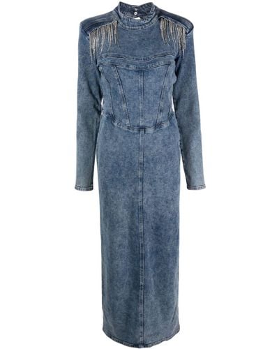 Gestuz Robe longue FrillyGZ à manches longues - Bleu