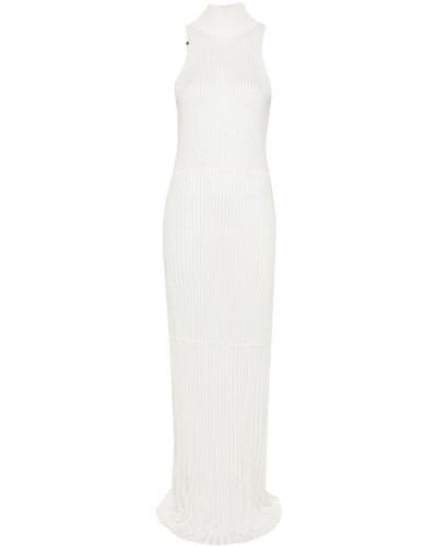 Elisabetta Franchi High-neck Ribbed Maxi Dress - White