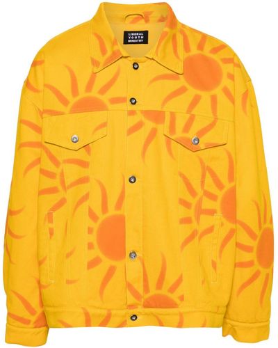 Liberal Youth Ministry Graphic-print Cotton Denim Jacket - Yellow