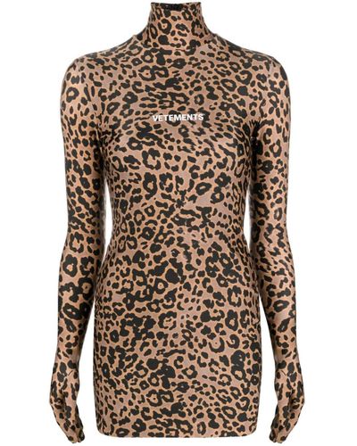 Vetements Leopard-print Gloved Minidress - Brown