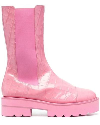 Stuart Weitzman Crocodile-effect Leather Boots - Pink