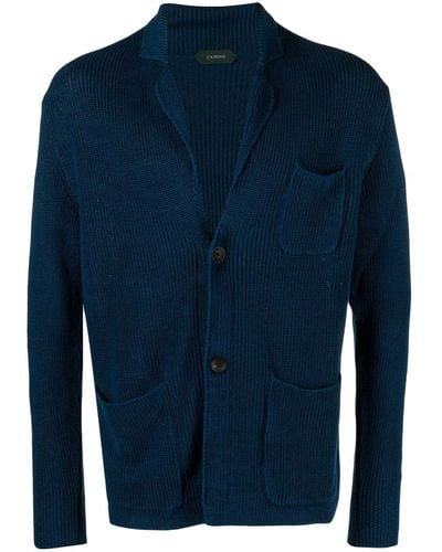 Zanone V-neck Knitted Cardigan - Blue