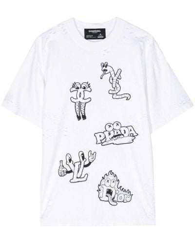 DOMREBEL T-Shirt mit Cartoon-Print - Weiß