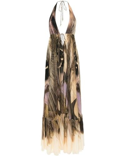 Roberto Cavalli Savage-print Maxi Dress - Metallic
