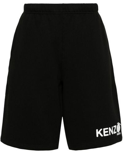 KENZO Orange-print Cotton Track Shorts - Black