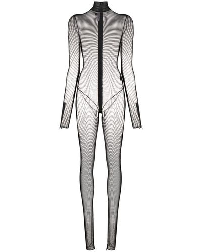 LAQUAN SMITH Mesh Long-sleeve Jumpsuit - White