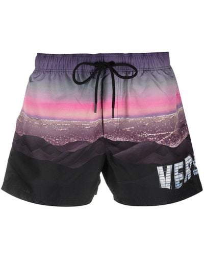 Versace Hills-print Swim Shorts - Purple