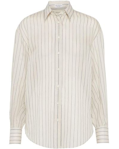 Brunello Cucinelli Striped Cotton-blend Shirt - White