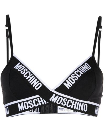 Moschino Logo-tape Detail Stretch-cotton Bra - Black