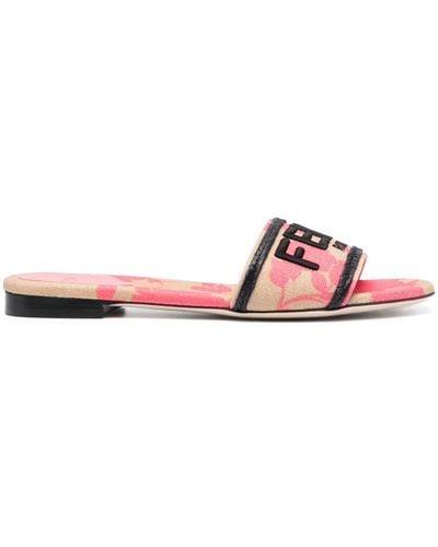 Fendi Slippers Met Geborduurd Log - Roze