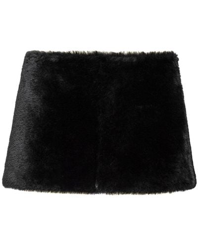 Prada A-line Shearling Miniskirt - Black