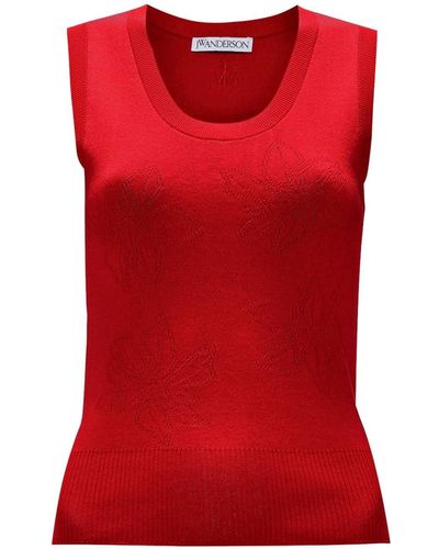JW Anderson Floral-jacquard Fine-knit Tank Top - Red