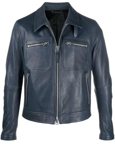 Tom Ford Zip-pocket Leather Jacket - Blue